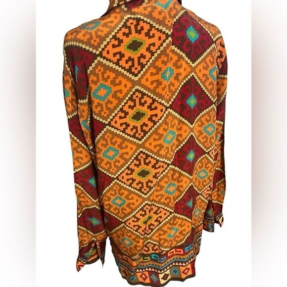 Linea Louis Dell O'lio Southwest Western Silk Blouse Art orange red large - Picture 6 of 11